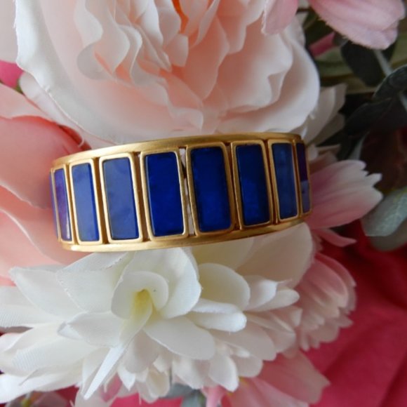 TORY BURCH Rectangle Epoxy Blue Gold Cuff Bracelet - Picture 7 of 16